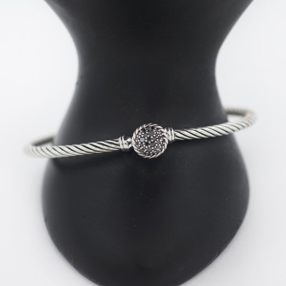 David Yurman 925 Silver Pave Black Diamond Cable bangle Bracelet